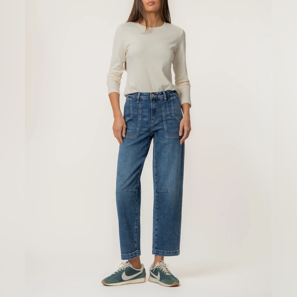Kut from the Kloth Blue High-Rise Cropped Barrel Jeans